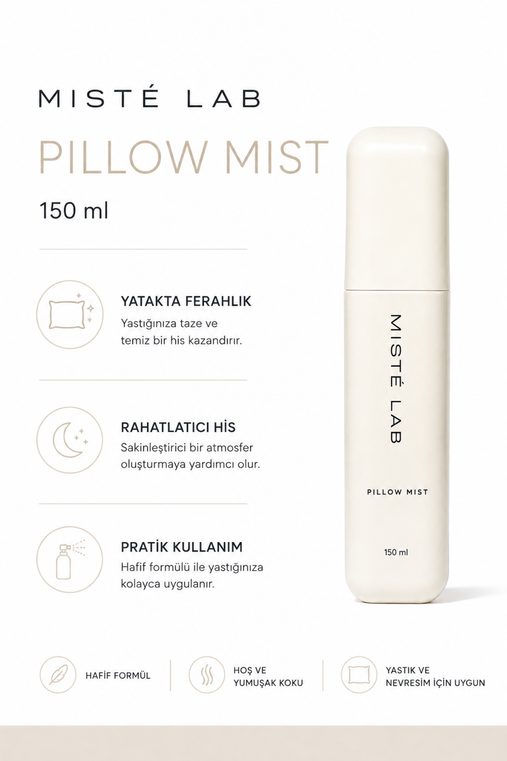 Misté Lab Pillow Mist – Lavantalı Uyku ve Yastık Spreyi – içerik ve kullanım bilgisi görseli