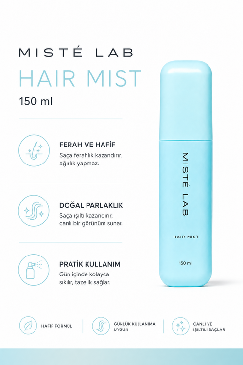 Hair Mist – Elektriklenme Önleyici, Parlatıcı, Besleyici Saç Spreyi